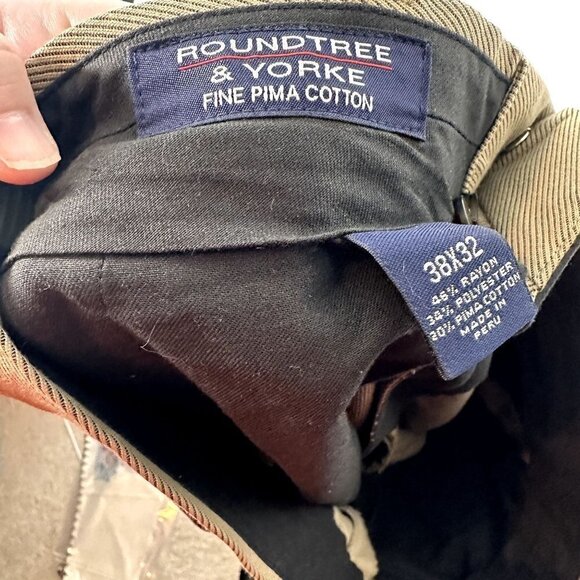 Roundtree & Yorke Fine Pima Cotton Tan Trousers Dress Pants 38X32 - Picture 2 of 8